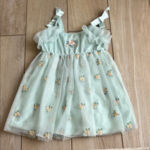 Girls Mint Green Floral Tulle Dress, size 4T